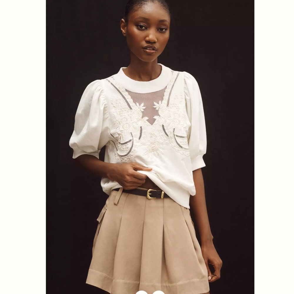 NWT Anthropologie Puff-Sleeve Embellished Elbow-Sleeve Sweatshirt